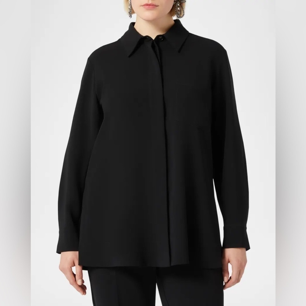 Marina Rinaldi Black Long Sleeve Cotton Blend Button Down